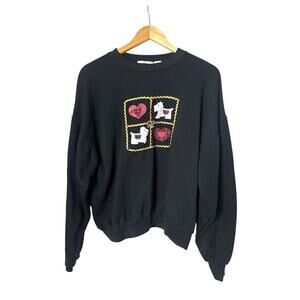 Vintage Separate Issue Sweatshirt Black Scottie Dog Heart Granny Valentine Large